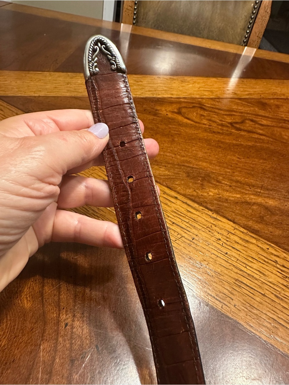Women's Dual-Tone Leather Belt with Decorative Silver Buckle - Black/Brown - Picture 8 of 9